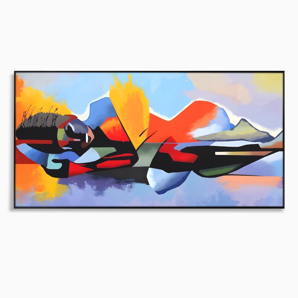 Tablou canvas cu tablou canvas cu silueta abstracta, in rama de aluminiu negru